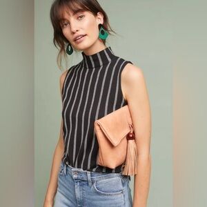 Moth by Anthropologie Sweater Vest Mock Neck Black White Striped Size XL